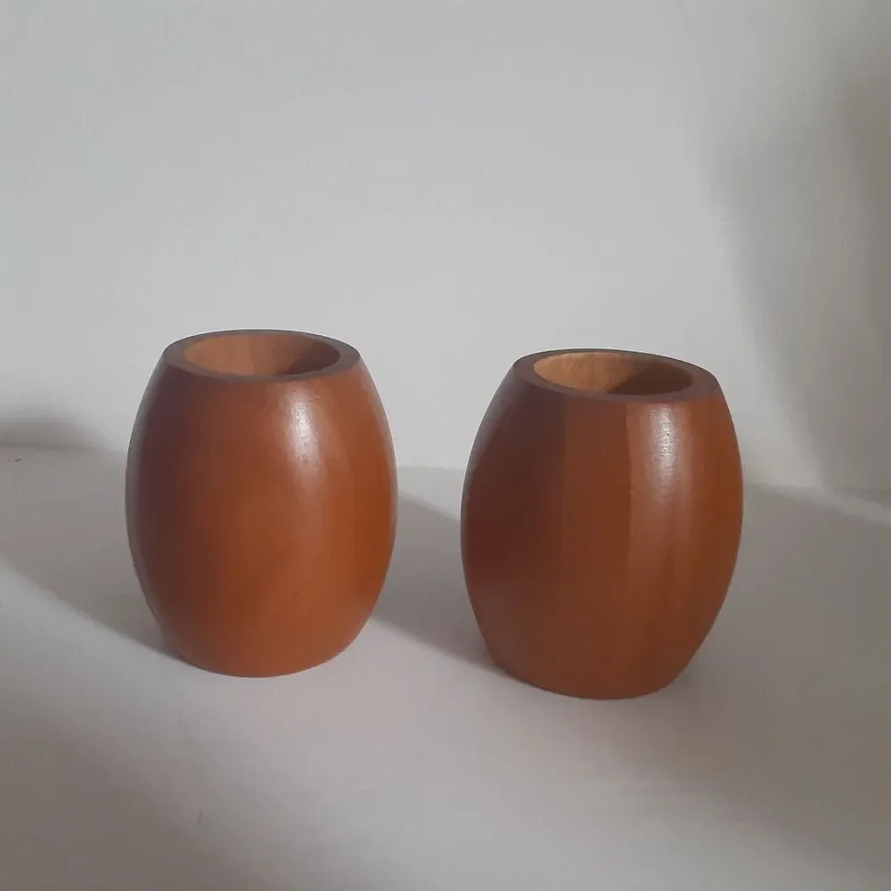 Vintage Wooden Candle Holders Japandi Scandinavian x 2